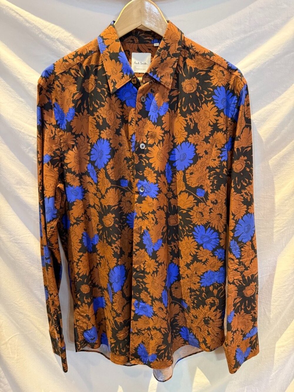 Paul Smith Made in Italy Floral Shirt Men's M Brown Orange Blue Designer